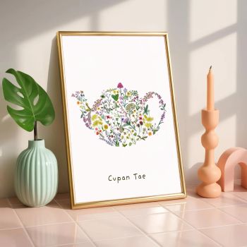 Ireland as Wildflower Print Teapot - A3 Cup of Tea', Expressed in the Irish Language - Physical Print, Posted to your home.