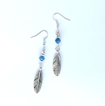 Handmade earrings, created with antique silver feather drops, silver plated beads and faceted natural jade stones (dyed in deep turquoise). They are suspended from silver plated, nickel free ear wires (sterling silver ear wires are available also - see options). Gorgeous, light and comfortable to wear… Elevate your style with these bespoke beauties… They arrive in a pretty organza bag, and have free shipping!