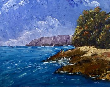Seascape Oil Painting: Palette Knife Beach Scene, Coastal Wall Art (20"x16")