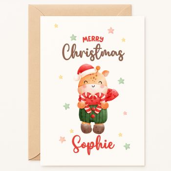 Personalised Giraffe Christmas Card with Name | Handmade in IrelandCelebrate the holidays with this personalised Christmas card featuring a cute festive design. Add any name for a custom keepsake perfect for kids, family, or friends. Printed on premium 300gsm cardstock, available in A5 or A6, blank inside for your message, and paired with a kraft envelope. Handmade in Ireland with care.
How to Personalize Your Card:

Select your desired card size (A6 or A5).
In the designated "Personalization Box" (or notes to seller during checkout), please clearly provide&nbsp;the name you would like printed on the card (e.g., "Charlotte").
Please double-check the spelling for accuracy to ensure perfection!

Why You&rsquo;ll Love It
&nbsp;


📝 Premium 300gsm Cardstock: Printed on thick, smooth cardstock for a durable, elegant finish. The inside is blank, providing you with plenty of room to write heartfelt Christmas wishes, share family updates, or include a personal note.


📦 Kraft Envelope Included: Each card comes with a sturdy, recycled kraft envelope &mdash; perfect for mailing and gifting. Ready to send straight away.


🌍 Handmade in Ireland: Designed and printed in County Cork with care and attention to detail. Every purchase supports a small, independent Irish business.


🎁 A Versatile Holiday Greeting: Ideal for grandparents, parents, friends, teachers, or coworkers. A thoughtful Christmas card that spreads festive cheer to kids and adults alike.


💚 Eco-Friendly Choice: Both card and envelope are recyclable and made with responsibly sourced FSC-certified paper, making this a sustainable gift.


✨ Quality You Can Feel: Professionally finished, smooth, and sturdy &mdash; crafted to last as a meaningful holiday keepsake.

