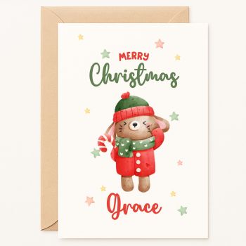 Personalised Giraffe Christmas Card with Name | Handmade in IrelandLooking for a sweet Christmas card for a child? This personalised bunny card is printed on premium 300gsm A6 cardstock and comes with a kraft envelope. Handmade in Ireland by Printarelle&mdash;blank inside for your own message and perfect for kids, nieces, nephews, and grandchildren.
How to Personalize Your Card:

Select your desired card size (A6 or A5).
In the designated "Personalization Box" (or notes to seller during checkout), please clearly provide&nbsp;the name you would like printed on the card (e.g., "Charlotte").
Please double-check the spelling for accuracy to ensure perfection!

Why You&rsquo;ll Love It
&nbsp;


📝 Premium 300gsm Cardstock: Printed on thick, smooth cardstock for a durable, elegant finish. The inside is blank, providing you with plenty of room to write heartfelt Christmas wishes, share family updates, or include a personal note.


📦 Kraft Envelope Included: Each card comes with a sturdy, recycled kraft envelope &mdash; perfect for mailing and gifting. Ready to send straight away.


🌍 Handmade in Ireland: Designed and printed in County Cork with care and attention to detail. Every purchase supports a small, independent Irish business.


🎁 A Versatile Holiday Greeting: Ideal for grandparents, parents, friends, teachers, or coworkers. A thoughtful Christmas card that spreads festive cheer to kids and adults alike.


💚 Eco-Friendly Choice: Both card and envelope are recyclable and made with responsibly sourced FSC-certified paper, making this a sustainable gift.


✨ Quality You Can Feel: Professionally finished, smooth, and sturdy &mdash; crafted to last as a meaningful holiday keepsake.

