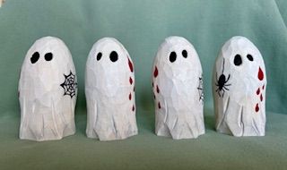 andcarved from basswood. Handpainted using acrylic paint. Approximately 10x5cm. With a hanging spider motif (design 1) or a spider web motif (design 2). 
