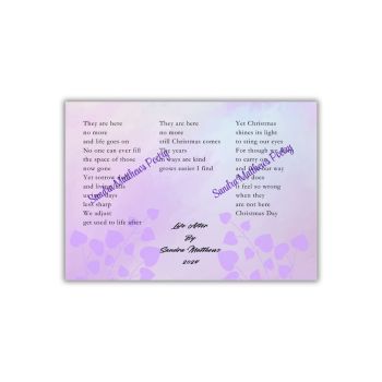 Life After Postcard with original poetry from Sandra Matthews. A poem about bereavement and loss, particularly at Christmastime.
&nbsp;