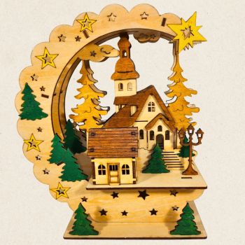 🎄&nbsp;3D Wooden Christmas Village Arch with Lights
Bring the magic of Christmas into your home with this beautiful handcrafted wooden arch.

✨&nbsp;Handmade &amp; Hand-Painted: Each piece is carefully made and painted by hand, giving it a warm and personal touch.
🏡&nbsp;Charming Village Scene: Features a cozy church, house, trees, and streetlamps under a starry arch.
💡&nbsp;Soft Lights: Built-in lights gently glow, making the village look magical at night.
📏&nbsp;Perfect Size: 22.5cm high, 19cm wide, and only 0.7cm deep, great for shelves, mantels, or windowsills.
🎁&nbsp;Great Gift Idea: A lovely decoration for your home or a thoughtful gift for someone special.

This Christmas arch adds a peaceful and festive feeling to any room. A true holiday treasure!
Requires 2 AA batteries.
&nbsp;