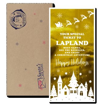 Luxury Lapland Christmas Foil Ticket &ndash; Golden Santa Train Gift
Make Christmas unforgettable with our Lapland Festive Foil Ticket &ndash; a golden keepsake that captures the magic of the season. Printed on premium 300gsm cardstock with a shimmering luxury gold foil finish, this ticket is a ready-to-gift memento that adds sparkle to every holiday celebration.
Each ticket includes a sustainable kraft envelope, stylish and eco-friendly. Designed and handmade in Ireland 🇮🇪, this non-personalised ticket is the perfect festive surprise for children, friends, or loved ones.
✔ Luxury gold foil finish for a festive touch✔ Premium 300gsm cardstock for durability✔ Eco-friendly kraft envelope included✔ Non-personalised, ready-to-gift design✔ Handmade in Ireland &ndash; small studio crafted
&nbsp;
Whether tucked into a stocking, given as a magical surprise, or kept as a cherished keepsake, this Lapland Christmas Ticket is the perfect way to share joy this season.