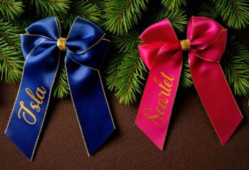 Beautiful Personalised Christmas Hair Bow - Crocodile Clip Red Gold Navy
