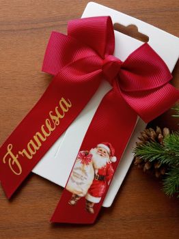 Personalised Christmas Hair Bow - 4" Crocodile Clip Santa Reindeer Gingerbread Man