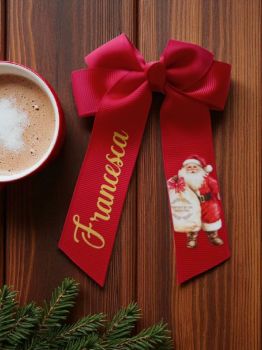 Personalised Christmas Hair Bow - 4" Crocodile Clip Santa Reindeer Gingerbread Man