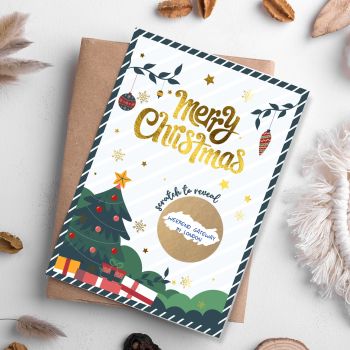 Christmas Scratch-Off Card with Gold Foil &ndash; Holiday Greeting
Looking for a fun and memorable way to share a holiday surprise? Our Christmas Scratch-Off Card with Gold Foil is the perfect keepsake. Featuring a shimmering festive design, each card includes a scratch-off circle to reveal your hidden message &ndash; a unique way to add excitement this season.
🎄 Key Features


Printed on premium 300gsm cardstock for a high-quality feel
Shimmering gold foil finish adds a festive touch
Gold scratch-off sticker included for your surprise reveal
Comes with an eco-friendly kraft envelope, ready to gift
Perfect for family, friends, Secret Santa, or holiday surprises
Handmade in Ireland in our small County Cork studio
