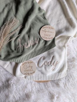 Our 100% Cotton Baby Blanket is a soft, lightweight blanket and is embroidered with any name in your choice of colour. Beautiful gift for new parents or for a first birthday. Perfect for the nursery, car seat or even in a stroller and comes in cream, light pink, lake blue, green, caramel and our latest colour - navy blue.