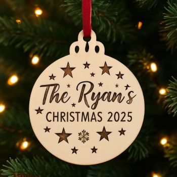 A great family festive gift Personalised with with name and optional paw and finished in festive ribbon ready to hang on your tree.