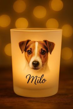 Personalised small votive frosted glass memorial with photo and name. Candle not included. We recommend a battery operated tea light. Free postage