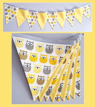Beautiful Owls Print Bunting 9 flags, 1.80 metres long