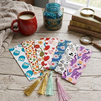 Double laminated bookmark with a cat design.