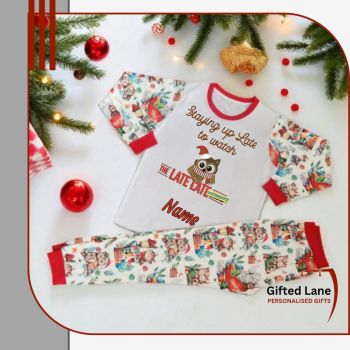 Cosy up for the Late Late Toy Show this year with your very own personalised Toy Show Themed Pyjamas. They come with the pre-printed Christmas Themed Design with the design as advertised or by adding your own pictures or text on them. Another special personalised gift from Gifted Lane. Check out our store today and see, like, comment and review on our full range of personalised gifts from Gifted Lane. Remember a personalised gift from Gifted Lane is always a special gift