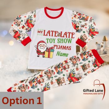 Cosy up for the Late Late Toy Show this year with your very own personalised Toy Show Themed Pyjamas. They come with the pre-printed Toy Show Themed Design with the design as advertised or by adding your own pictures or text on them. Another special personalised gift from Gifted Lane. Check out our store today and see our full range of personalised gifts from Gifted Lane. Remember a personalised gift from Gifted Lane is always a special gift