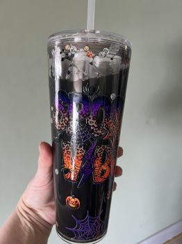 This 24oz Spooky Vibes Snow Globe Tumbler is packed with Halloween magic! Inside, tiny pumpkins, bats, coffins, and devils swirl through murky grey-black water. Topped with orange and purple pearls to match the “Spooky Vibes” design — the perfect eerie drinkware for Halloween!
I have one available and ready to ship.