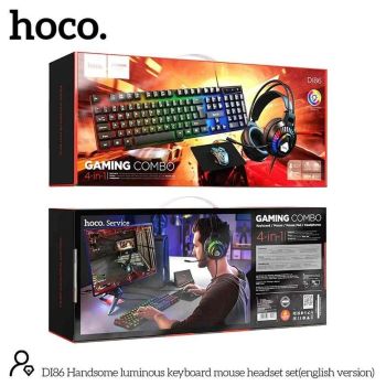 Upgrade your setup with the Hoco DI86 4-in-1 Gaming Set — featuring an RGB keyboard, precision mouse, luminous headset, and smooth mouse pad for ultimate performance and comfort.