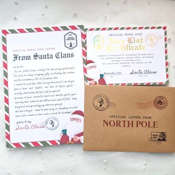 Details & Quality
Printed on premium cardstock with rich, festive colours and a candy-cane border, each letter is written in Santa’s warm tone. The certificate recognises kindness, good behaviour, and the true spirit of Christmas.
Handmade in Ireland
Each Santa Letter Set is lovingly printed, assembled, and packaged in County Cork by Printarelle – a small Irish studio creating keepsakes that capture the heart of Christmas—professionally sealed to arrive in perfect condition, ready to bring joy to your little one.