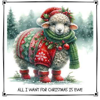 Celebrate the season with a touch of woolly warmth! This charming Christmas card features a cheerful little ewe spreading holiday joy. Perfect for families and friends, it’s a cozy reminder that the best gifts are love, laughter, and the ones who make life “ewe-nique.” Wishing ewe and yours a Merry Christmas filled with peace, happiness, and plenty of cheer!