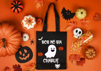 Personalised Irish language Bob nó Bia tote bag - Perfect for keeping your milseáin safe on Oíche Shamhna.