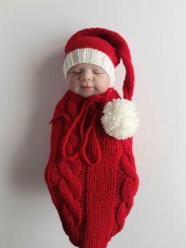 Knit newborn baby Santa hat and Christmas sack set 
