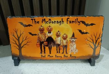 Add some spooky charm to your home this Halloween!
Choose from creepy pumpkins or Skeleton Family designs-each one customised with your family name,individual names, and even your pet!
✨Glossy slate finish
🎁Comes with stand
❤️Great as decor or a gift