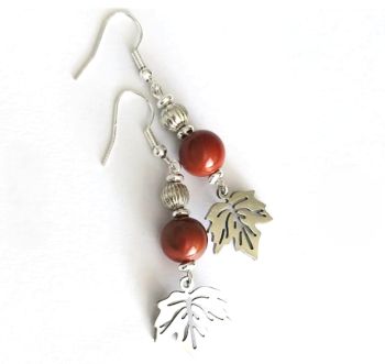 Beautiful autumnal earrings, created with small highly polished stainless steel leaf drops, acrylic beads, silver plated beads and ear wires.. the ear wires are nickel free and suitable for sensitive ears. Gorgeous, lightweight and comfortable to wear, these bespoke earrings are perfect for Autumn&hellip; Enhance your look with these beauties&hellip; They arrive in a pretty organza bag, and have free shipping..