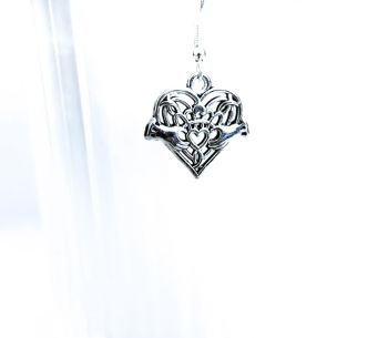Gorgeous polished antique silver Claddagh earrings, beautifully detailed&hellip; suspended from silver plated, nickel free ear wires&hellip; Light and comfortable to wear and perfect for celtic jewellery lovers&hellip; They arrive in a pretty organza bag, and have free shipping.