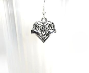 Gorgeous polished antique silver Claddagh earrings, beautifully detailed&hellip; suspended from silver plated, nickel free ear wires&hellip; Light and comfortable to wear and perfect for celtic jewellery lovers&hellip; They arrive in a pretty organza bag, and have free shipping.