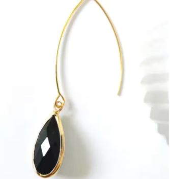 Beautiful earrings, created with gold framed, faceted glass beads in black, suspended from stainless steel ear wires in gold. The drop on these earrings is approx. 7.25cm/2.85ins. Gorgeous, sparkly and elegant.. perfect for special occasions.. Elevate your style with these beautiful earrings…. They arrive in a pretty organza bag, and have free shipping!