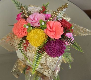 Handmade Scented Soap Flowers in a Beautiful bouquet
Handmade Scented Soap Flowers Nicely Decorated in a Beautiful ladies bag shaped box
Scent –Flower garden
Soap flowers will delight you for a long time
Flowers can be used directly for their intended purpose
The soap bouquet will be wonderful interior decoration
A bouquet of soap flowers will surprise any woman
This is very unique and unexpected present
You can present a bouquet for any occasion
Mothers Day
Valentines Day
Birthday
Can be presented as a thank you teacher 🎁