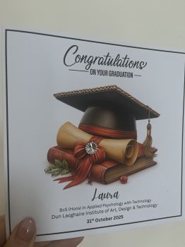 🎓 "Caps Off to You" – Graduation Keepsake Card
Celebrate a milestone of achievement with our elegant “Caps Off to You” Graduation Keepsake Card — a perfect way to honour hard work, dedication, and new beginnings.
This beautifully designed card features a classic mortarboard hat and scroll motif, symbolising knowledge and accomplishment. Each card is delicately finished with a sparkling gem detail, adding a touch of sophistication and celebration.
Printed on premium-quality cardstock, this card is more than just a greeting — it’s a timeless keepsake your graduate will cherish for years to come. Designed to be displayed, it fits perfectly into a standard photo frame, allowing it to become a lasting reminder of their proudest moment.
Whether it’s high school, college, or university — mark the occasion with a card as special as their achievement.
✨ Features:
Elegant mortarboard hat & scroll design
Sparkling gem embellishment
Premium-quality cardstock
Perfect for framing and display
A memorable keepsake for any graduate