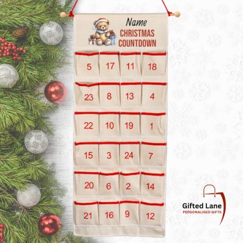 The Count down in on until Christmas with a Personalised Christmas Advent Calendar. These calendars have 24 small pockets which could be used to contain a treat for a child can use to count down the days to Christmas Day and Santa arrival. The top of the Calendar can be personalised with any picture or name or text on them. Another special personalised gift from Gifted Lane.