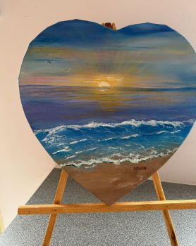 Heart-Shaped Sunset Seascape Oil Painting: Irish Nautical Wall Art (12")