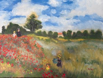 Claude Monet Poppies Field Oil Painting Replica: Hand-Painted Canvas Art (16" x 12")