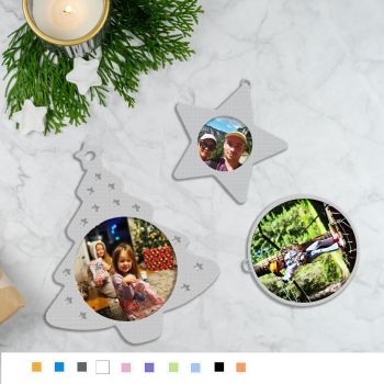 Bring your memories to the tree! This custom 3D-printed set includes a tree (20 cm), star (11 cm), and circle (8.5 cm) — each featuring your favourite photo. Lightweight, durable, and perfect for hanging or sticking anywhere. A unique way to add a personal sparkle to your festive décor!