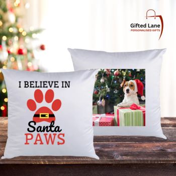 Personalised Pet Santa Christmas Cushion is a special personalised gift for a family pet or pet lover. These Pet Christmas Cushions are white in colour and are available in either a square shape cushion or heart shaped cushion and can be personalised with any picture or name or text on them on both sides of the cushion. Another special personalised gift from Gifted Lane.