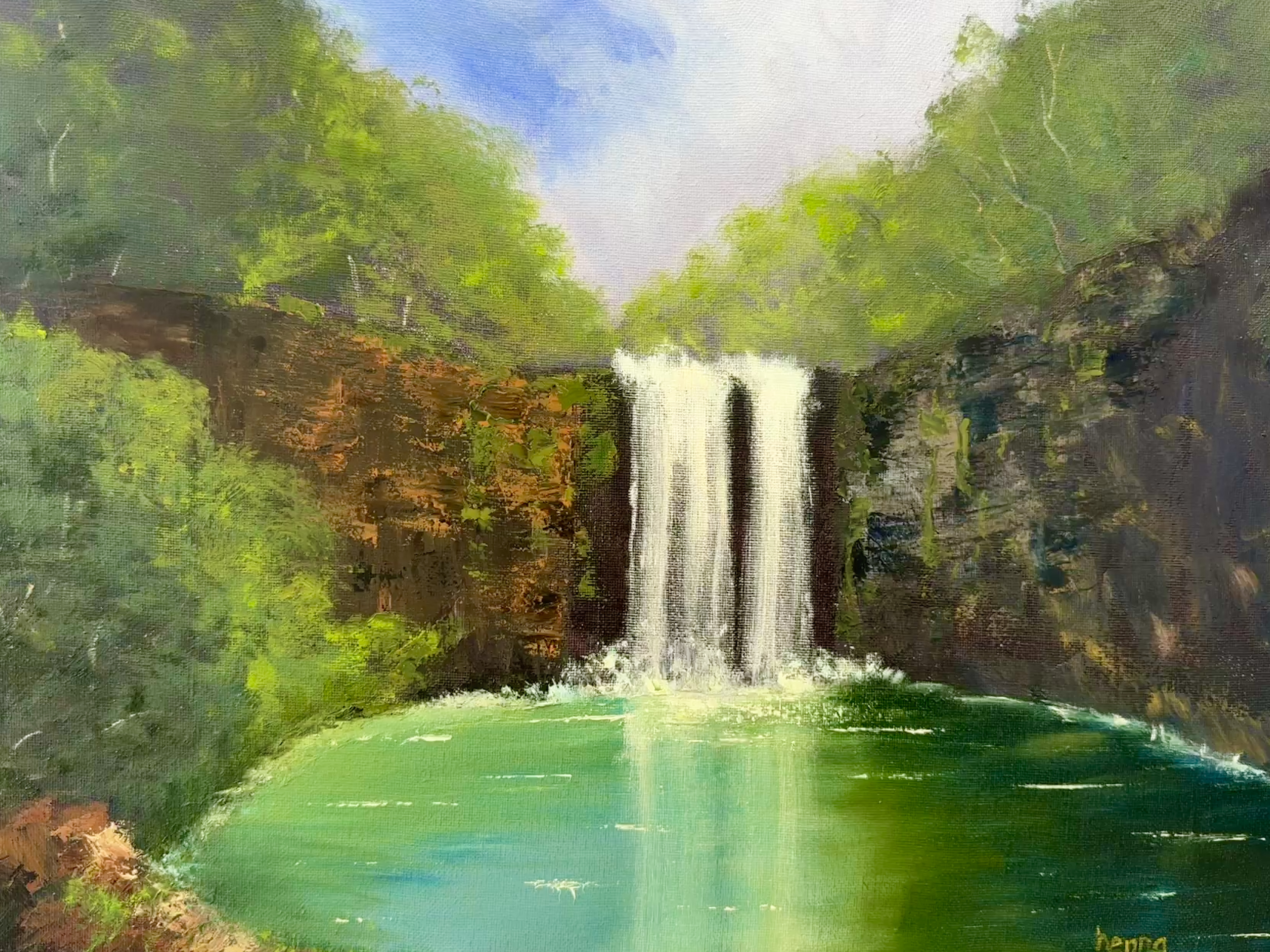 Majestic Waterfall Oil Painting: Original Forest Landscape Art (20x16)