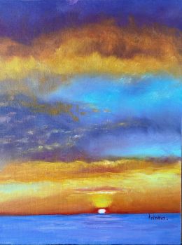 Atlantic Sunset Oil Painting: Nautical Seascape Wall Art (10x12 unframed), Framed