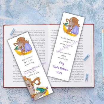 Frog Prince Poetry Bookmark with tassle.&nbsp; Humourous gift. 6" x 2" 400 gsm.&nbsp;&nbsp;
Tassle colours may vary.
Lighthearted original verse from Irish poet, Sandra Matthews.