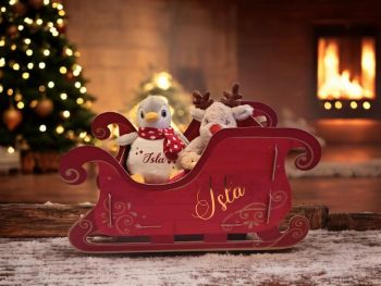 Personalised Red &amp; Gold Present Sleigh
