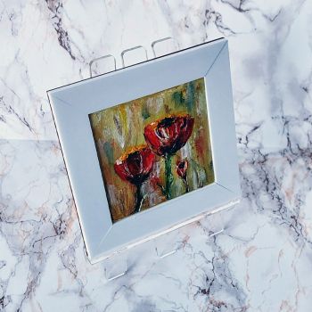 Hayfield poppies Ireland, A palette knife Oil on Canvas panel original miniature, 4" x 4" (102mm x 102mm)