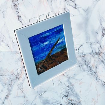 sundial monument waterville, A palette knife Oil on Canvas panel original miniature, 4" x 4" (102mm x 102mm)