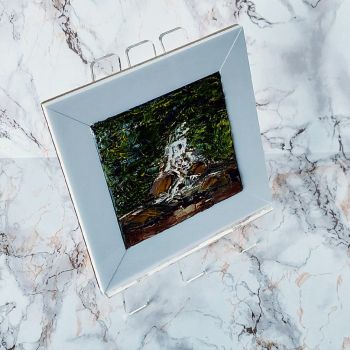 Torc waterfall killarney, A palette knife Oil on Canvas panel original miniature, 4" x 4" (102mm x 102mm)