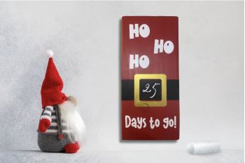Create a bit of magical anticipation and keep track of the number of days until Santa arrives. Features a reusable chalkboard inside Santas belt buckle to update the number of sleeps each day (Chalk not included).
&nbsp;
Red painted timber with white vinyl lettering, measures approx. 14cm x 30cm.
&nbsp;