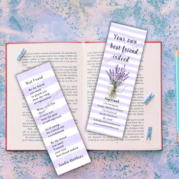 Best Friend Poetry Bookmark with tassle.&nbsp; Encouraging gift. 6" x 2" 400 gsm.&nbsp;&nbsp;
Tassle colours may vary.
Encouraging original verse from Irish poet, Sandra Matthews.