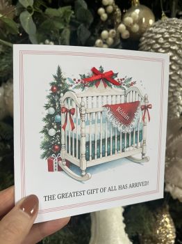 🎄✨&nbsp;A Season of Joy &ndash; Newborn Baby Card
Celebrate the wonder of your little one&rsquo;s first Christmas with&nbsp;&ldquo;A Season of Joy&rdquo;, a keepsake card crafted to be treasured for years to come.
This enchanting 6x6" card is printed on&nbsp;luxurious linen-textured cardstock, featuring a serene&nbsp;crib scene surrounded by glittering Christmas trees, symbolising warmth, love, and the magic of new beginnings. Nestled inside the crib is a&nbsp;personalised blanket featuring your baby&rsquo;s name, making each card a unique and heartfelt keepsake.
Finished with delicate&nbsp;glitter accents&nbsp;that shimmer like freshly fallen snow, this card beautifully captures the spirit of the season &mdash; celebrating the joy, peace, and love a new baby brings at Christmas. Perfect for framing or keeping as a treasured memento of your baby&rsquo;s first festive season.
Handcrafted with love &mdash; a timeless way to celebrate your season of joy.