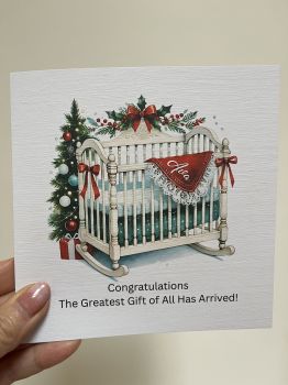 🎄✨&nbsp;A Season of Joy &ndash; Newborn Baby Card
Celebrate the wonder of your little one&rsquo;s first Christmas with&nbsp;&ldquo;A Season of Joy&rdquo;, a keepsake card crafted to be treasured for years to come.
This enchanting 6x6" card is printed on&nbsp;luxurious linen-textured cardstock, featuring a serene&nbsp;crib scene surrounded by glittering Christmas trees, symbolising warmth, love, and the magic of new beginnings. Nestled inside the crib is a&nbsp;personalised blanket featuring your baby&rsquo;s name, making each card a unique and heartfelt keepsake.
Finished with delicate&nbsp;glitter accents&nbsp;that shimmer like freshly fallen snow, this card beautifully captures the spirit of the season &mdash; celebrating the joy, peace, and love a new baby brings at Christmas. Perfect for framing or keeping as a treasured memento of your baby&rsquo;s first festive season.
Handcrafted with love &mdash; a timeless way to celebrate your season of joy.