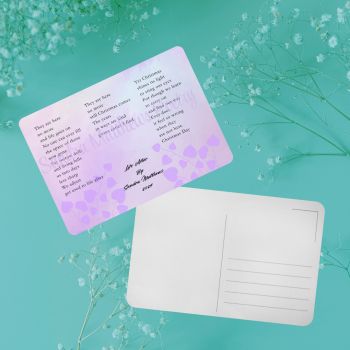 Life After Poetry Postcard.&nbsp; Bereavement gift. 5.75" x 4.1".&nbsp;
Poetry on one side. Standard postcard format on other side.
Original verse from Irish poet, Sandra Matthews.